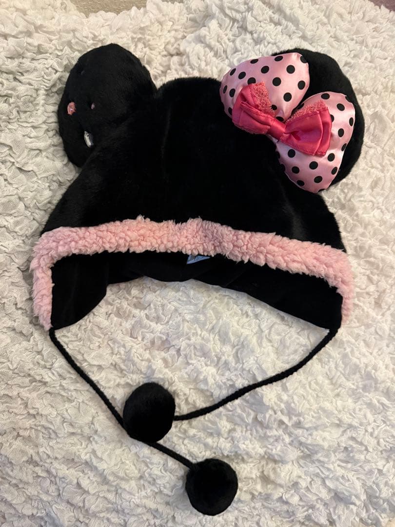 東京ディズニーリゾート　ミニーファンキャップ　黒ピンク