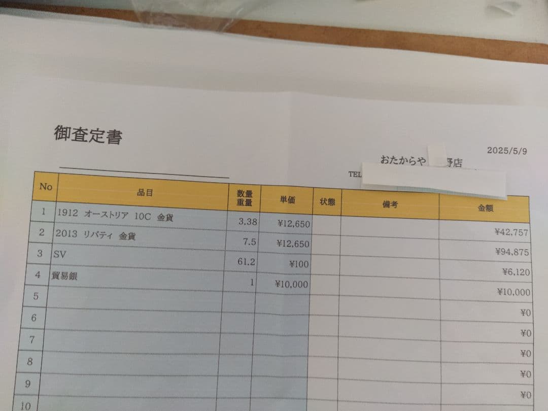 貿易銀 明治九年 質屋おたからや査定済