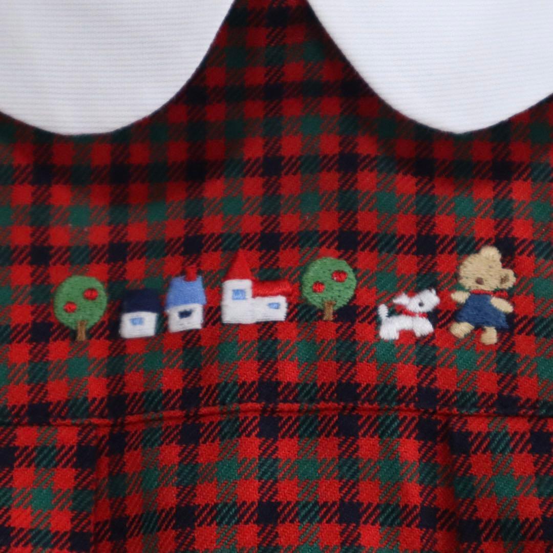 美品　familiar ファミリア　チェック　襟付き　ワンピース　90