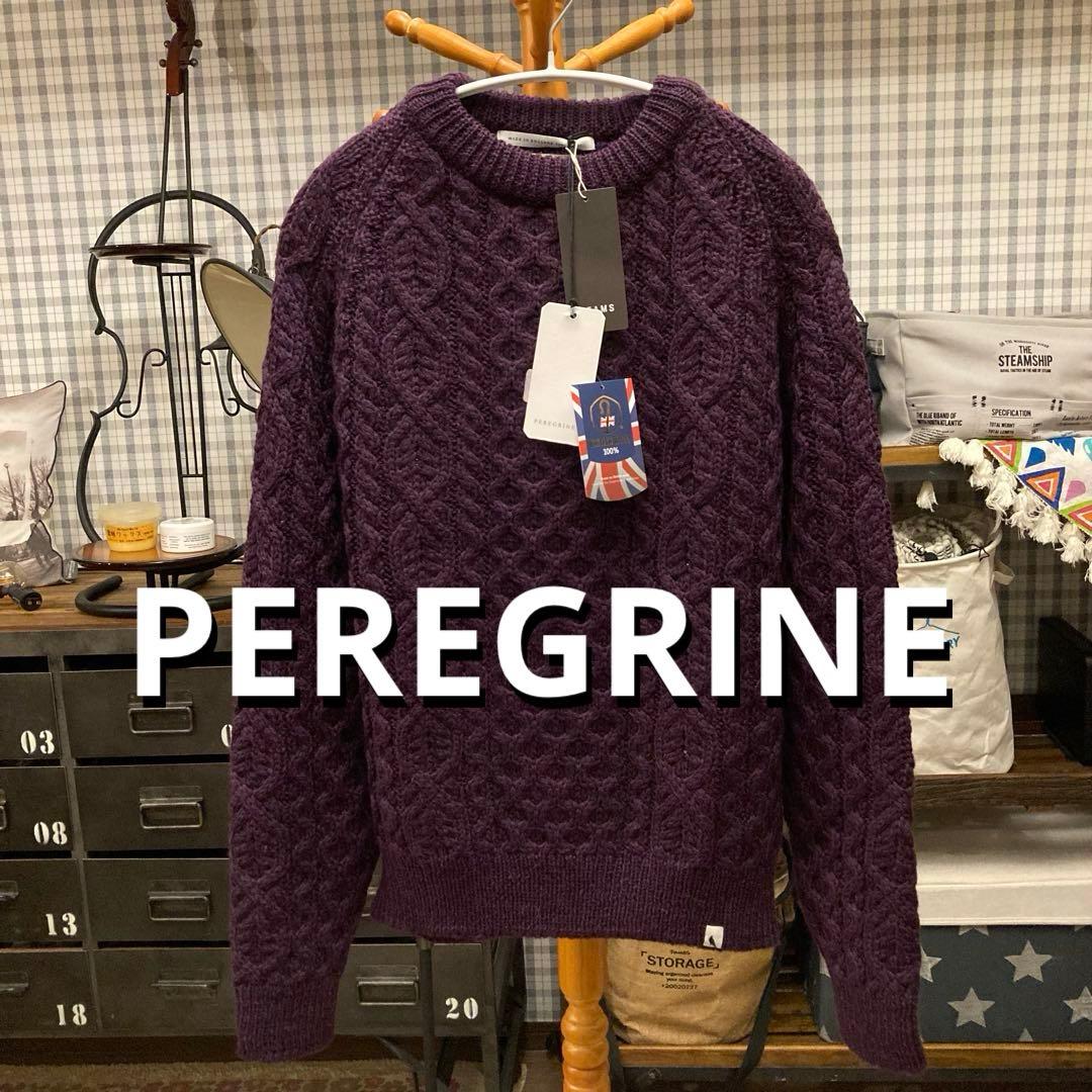 ペレグリン アランケーブルクルーネックニット パープルケーブルニット　イギリス製