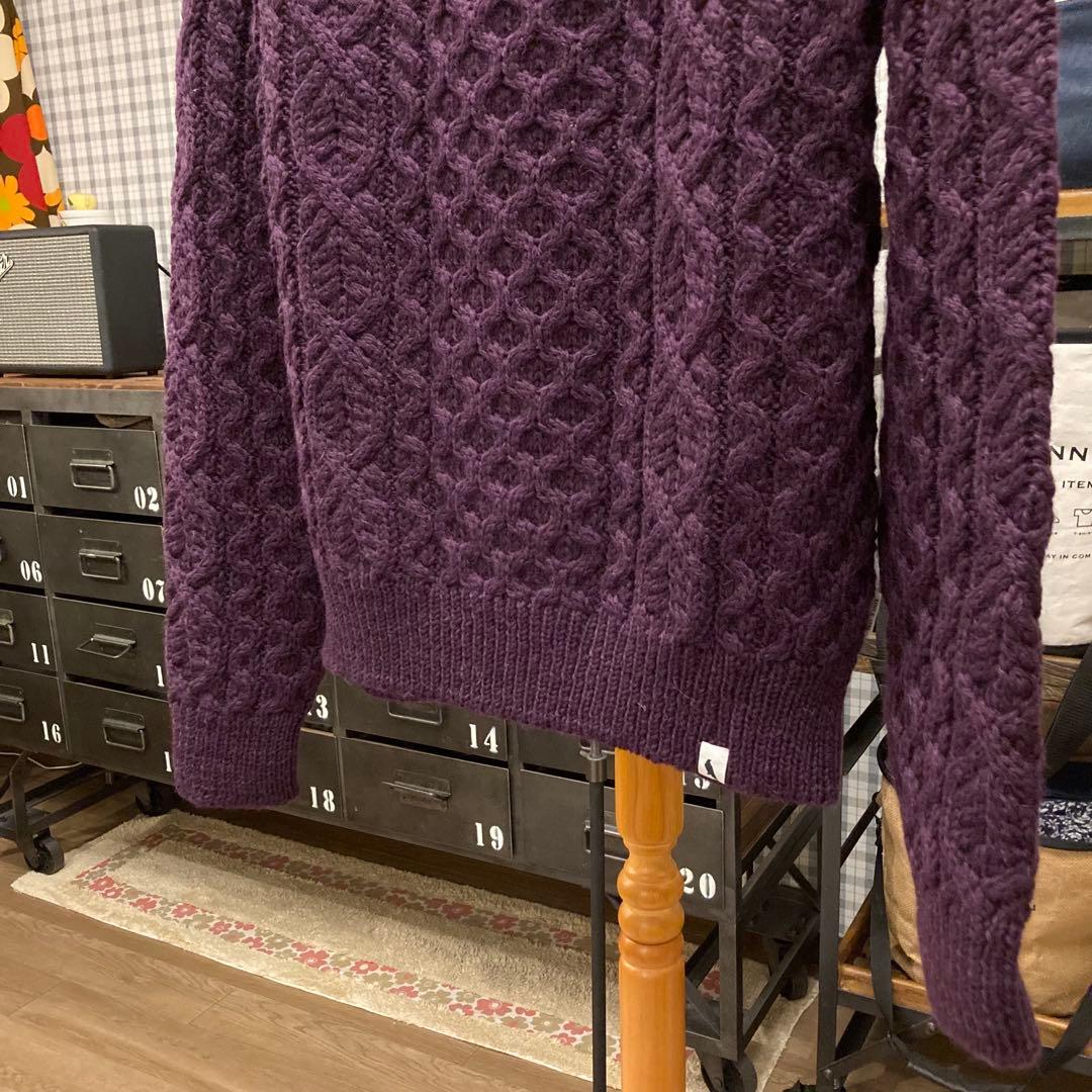 ペレグリン アランケーブルクルーネックニット パープルケーブルニット　イギリス製