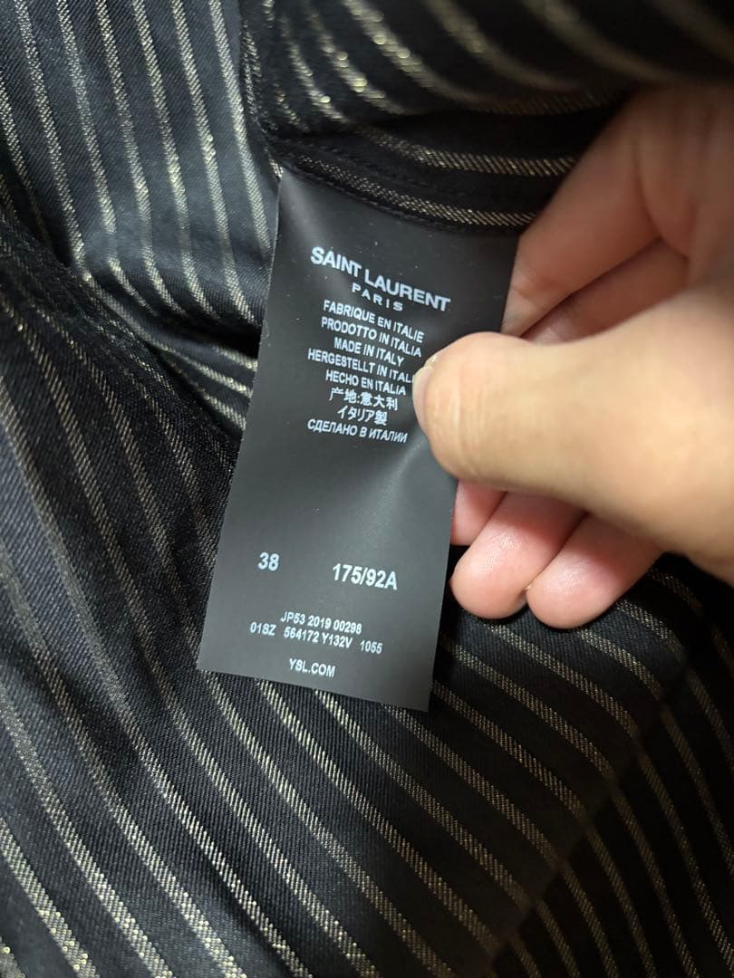 サンローラン 19ss 黒金ストライプシルク混シャツ