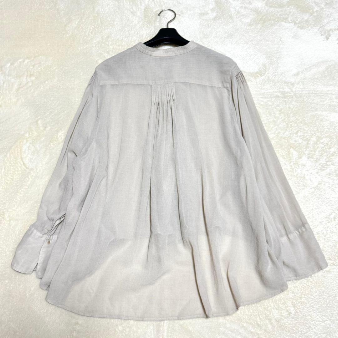 美品 カレンソロジー ウールミックスボイルフリルブラウス オフホワイト