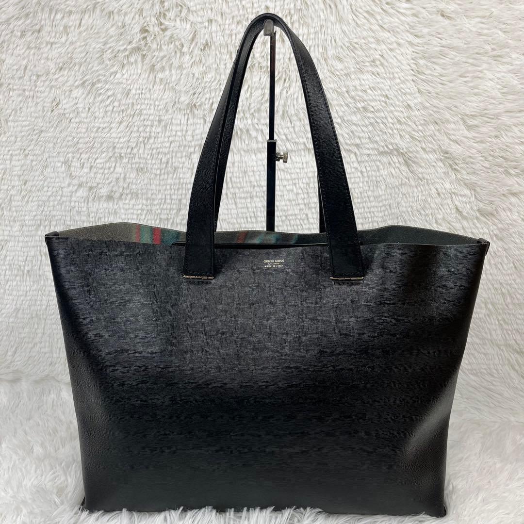GIORGIO ARMANI レザー　トートバッグ　ブラック　A4収納