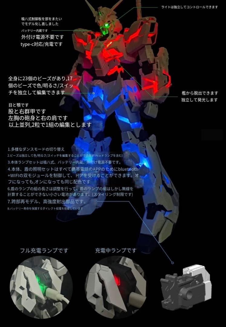 MGEXユニコーンガンダム用 ワイヤレス RGB発光ユニット