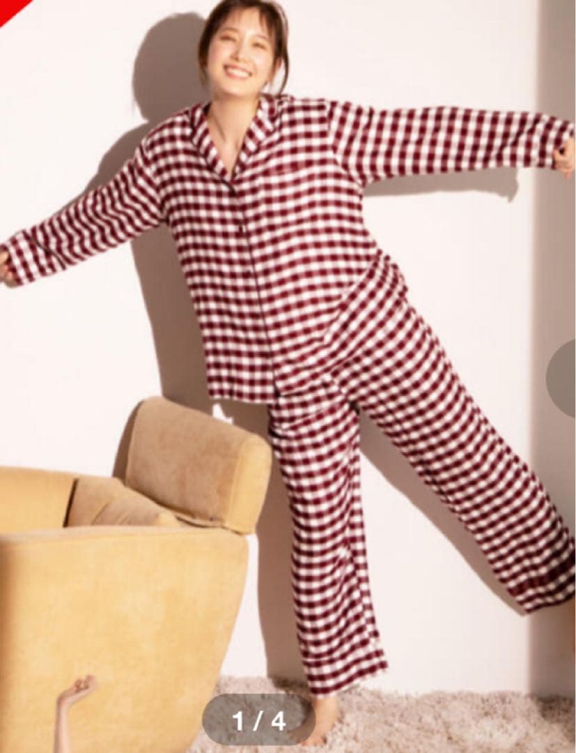 【新品！】ジェラートピケ　ギンガムチェック柄上下長袖パジャマセット　本田翼着用
