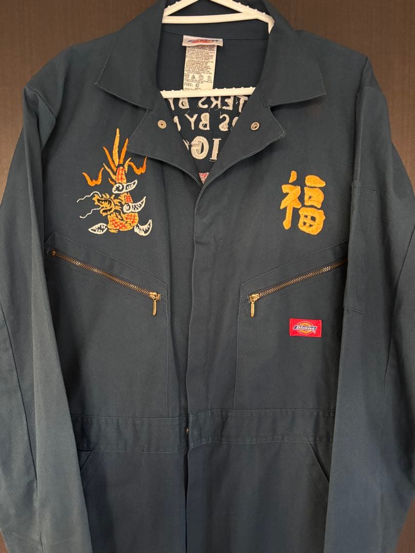 ディッキーズ/つなぎ/オールインワン/ベトジャン/刺繍/ネイビー/42/良品/L