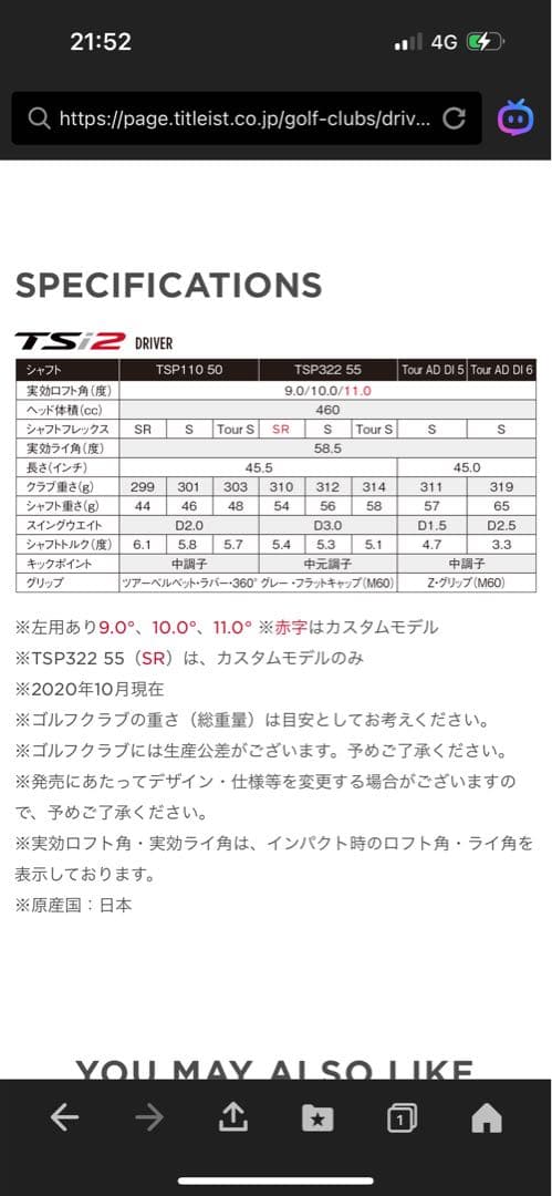 Titleist TSi2 ドライバー 10.0度 ツアーAD DI-5S
