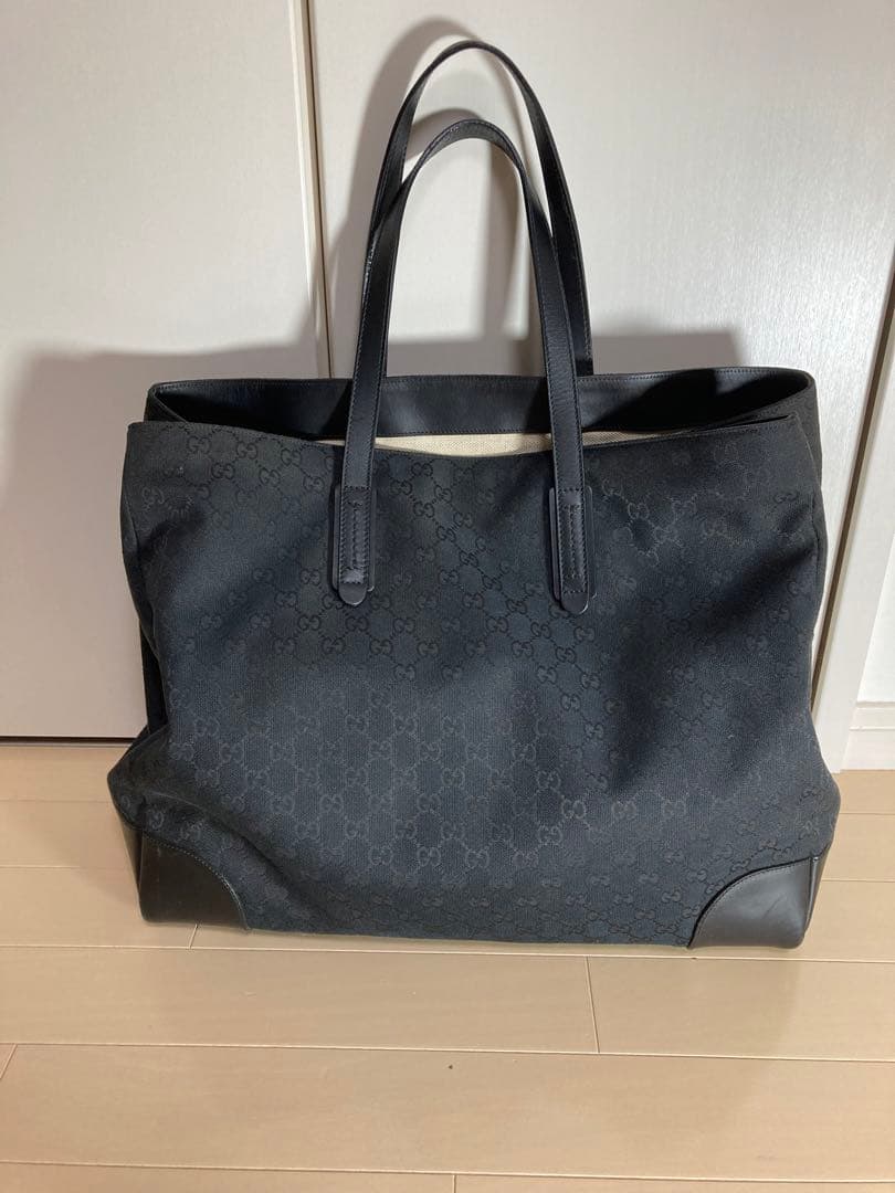 ☆GUCCI☆ 大型トートバック　GG柄　ブラック　キャンパスレザー