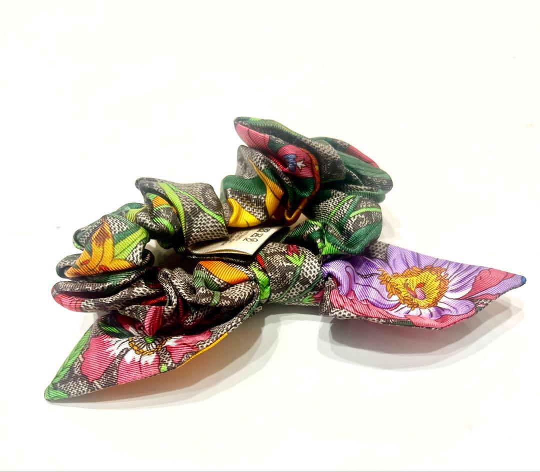 極美品☆グッチ GG柄シュシュ　ヘアゴム　ヘアアクセサリー リボン 花柄