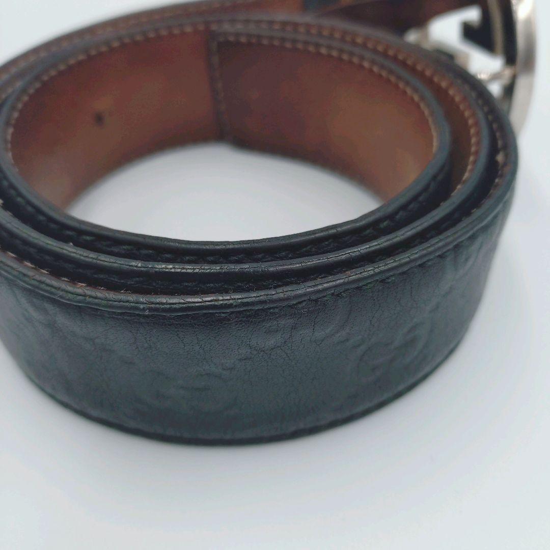 GUCCI レザーベルト 黒 GGロゴ 総柄 メンズ