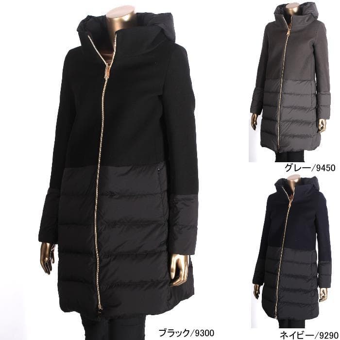 美品★HERNO｜定価21万 ウール 異素材切替 ロングダウン グレー 44