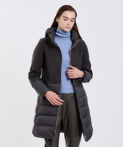 美品★HERNO｜定価21万 ウール 異素材切替 ロングダウン グレー 44