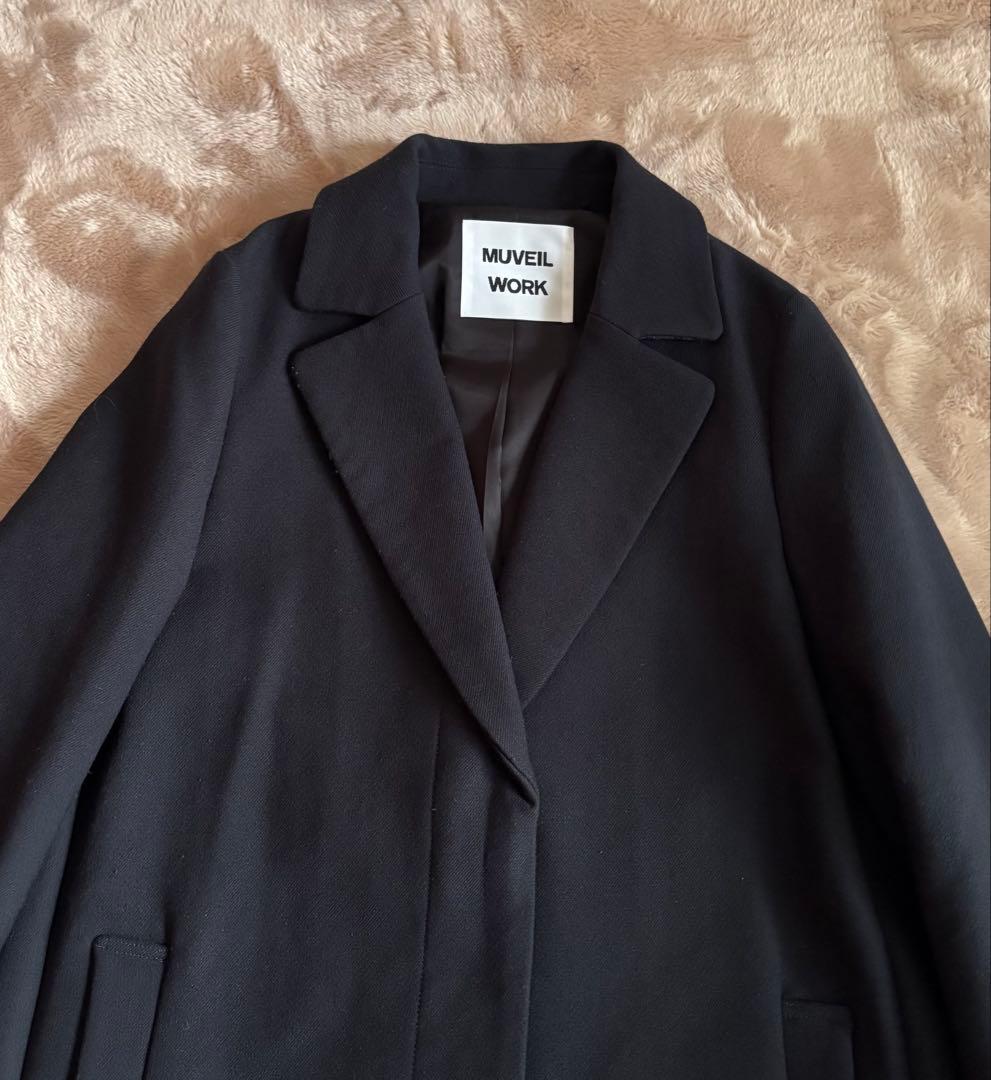 最終！ミュベールワーク　ざっくりチェスターコート　美品38 ネイビー