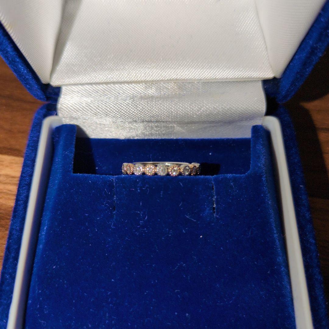 猫*事様 K18、Pt900コンビリング　プチダイヤ✨ミル打ち　ピンキー