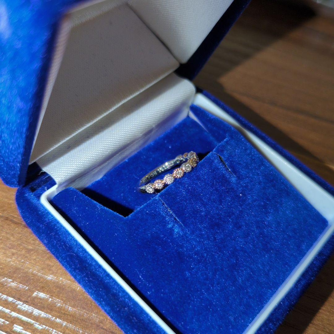 猫*事様 K18、Pt900コンビリング　プチダイヤ✨ミル打ち　ピンキー