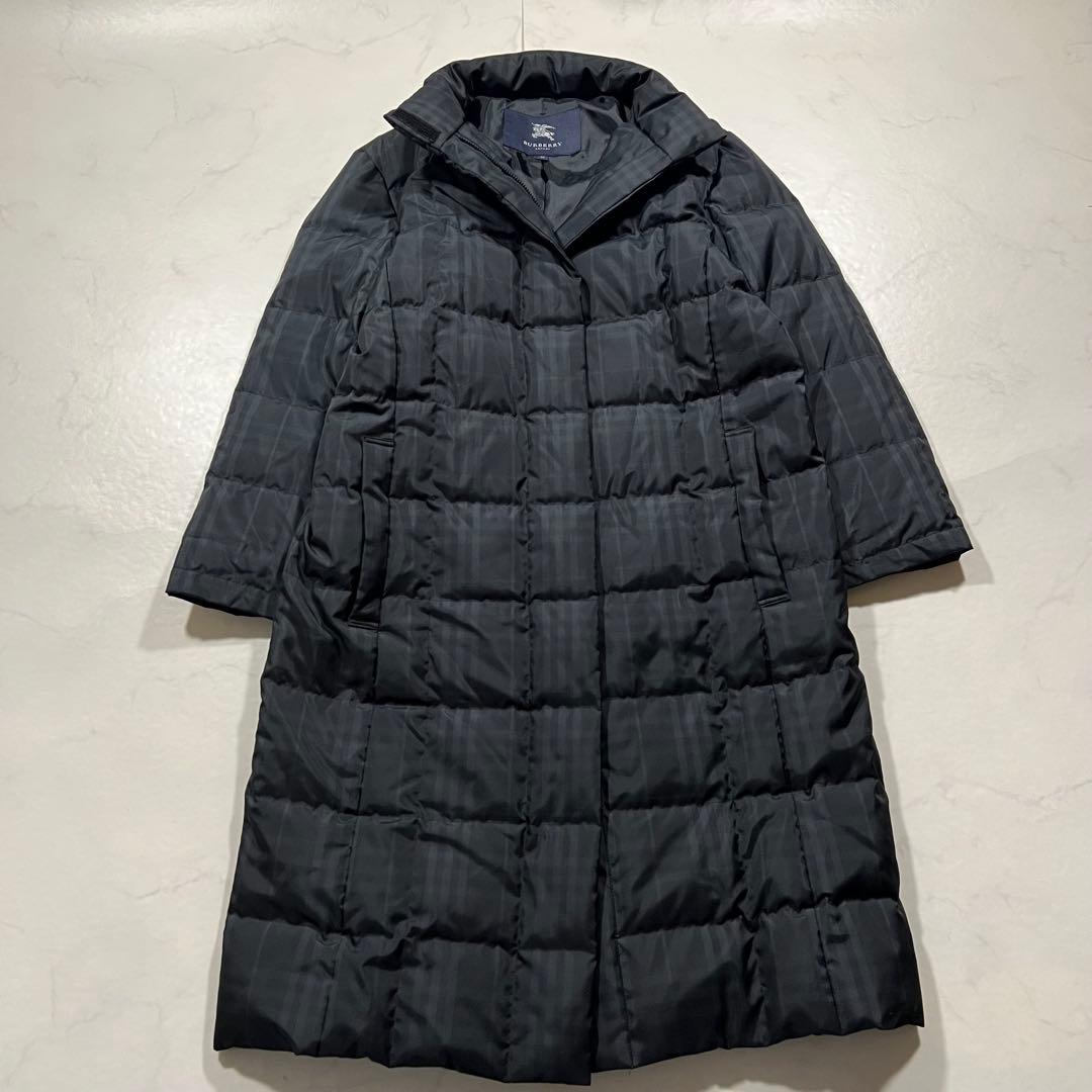 バーバリーロンドン ダウンコート ノバチェック ネイビー 38 M ロング丈