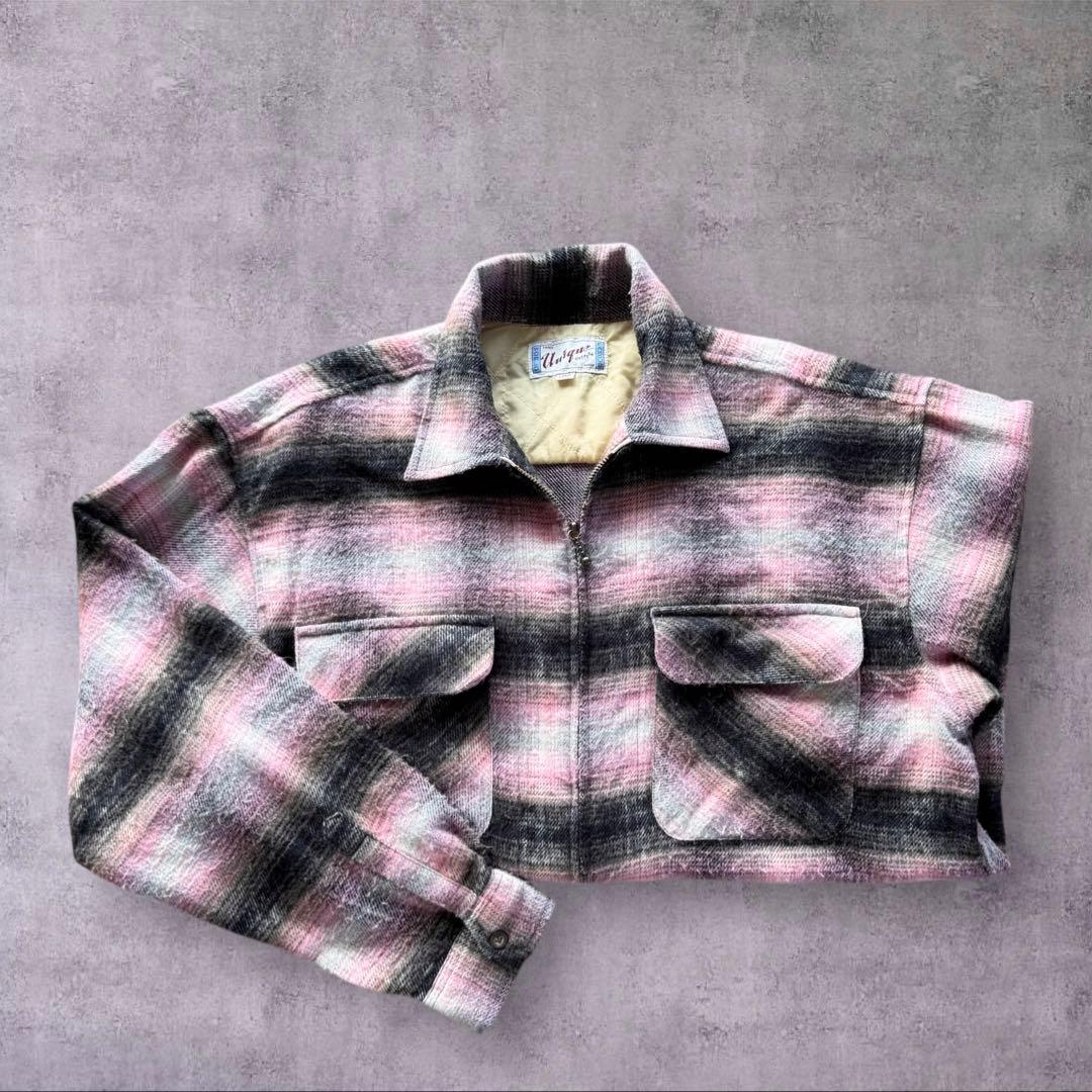 好配色ピンク黒白 WORLD unique オンブレジップネルシャツサイズ　L