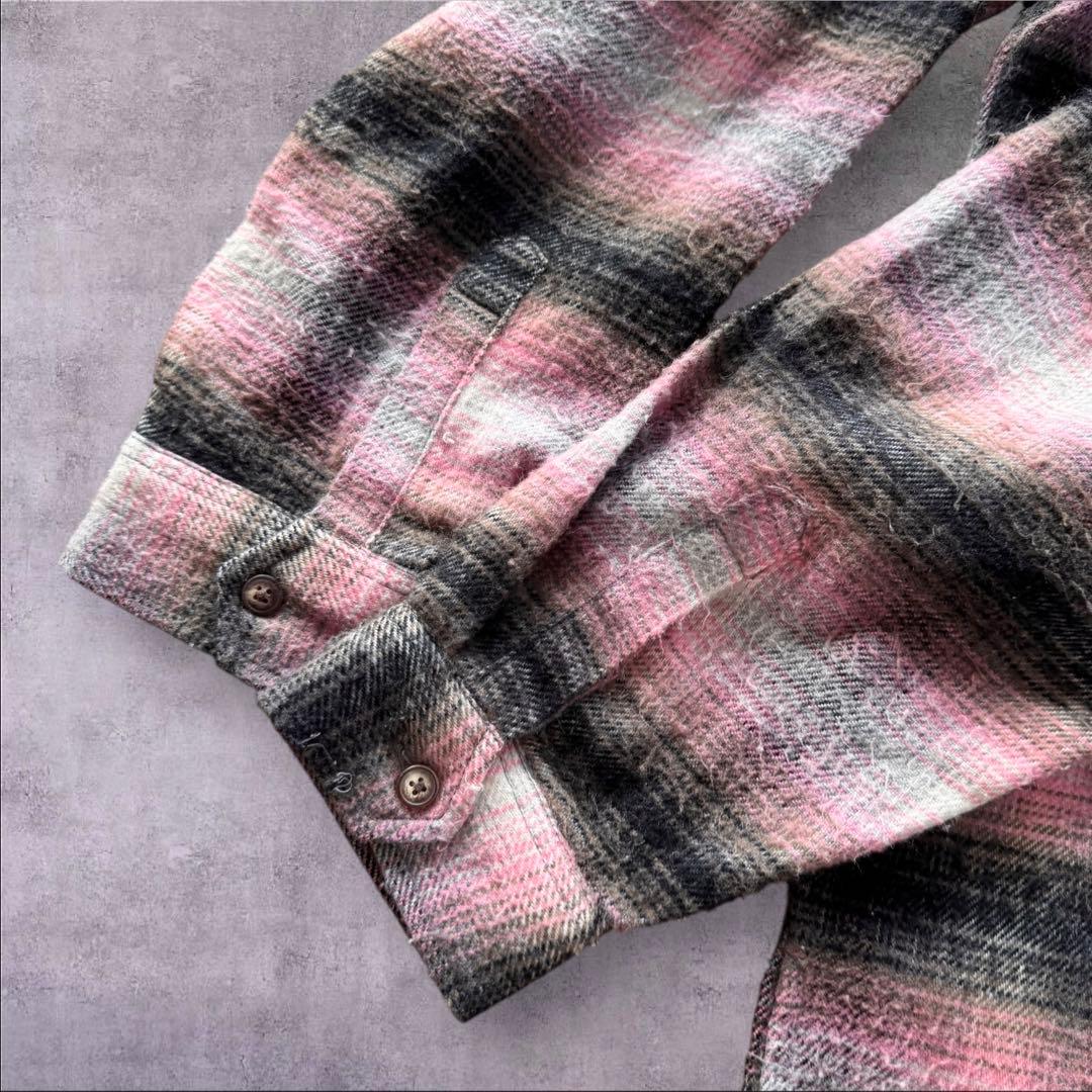 好配色ピンク黒白 WORLD unique オンブレジップネルシャツサイズ　L