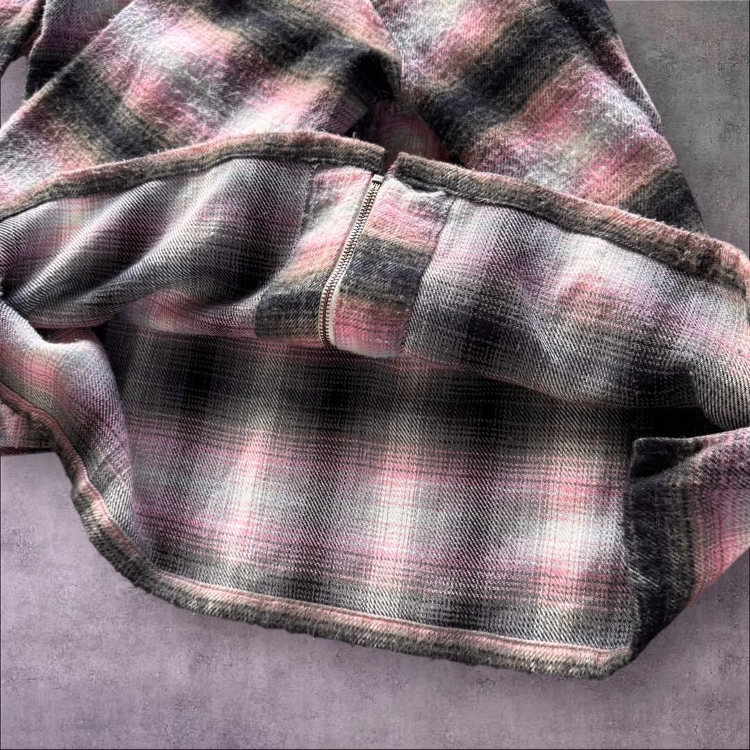 好配色ピンク黒白 WORLD unique オンブレジップネルシャツサイズ　L