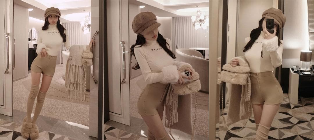 ダーリッチ darich スムースファーリブニットトップス ブラック BLK