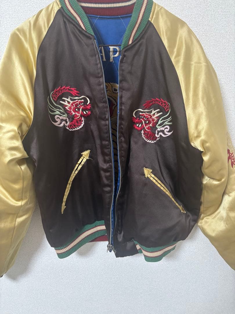 90s テーラー東洋スカジャン M品番 虎x日本地図 リバーシブル M