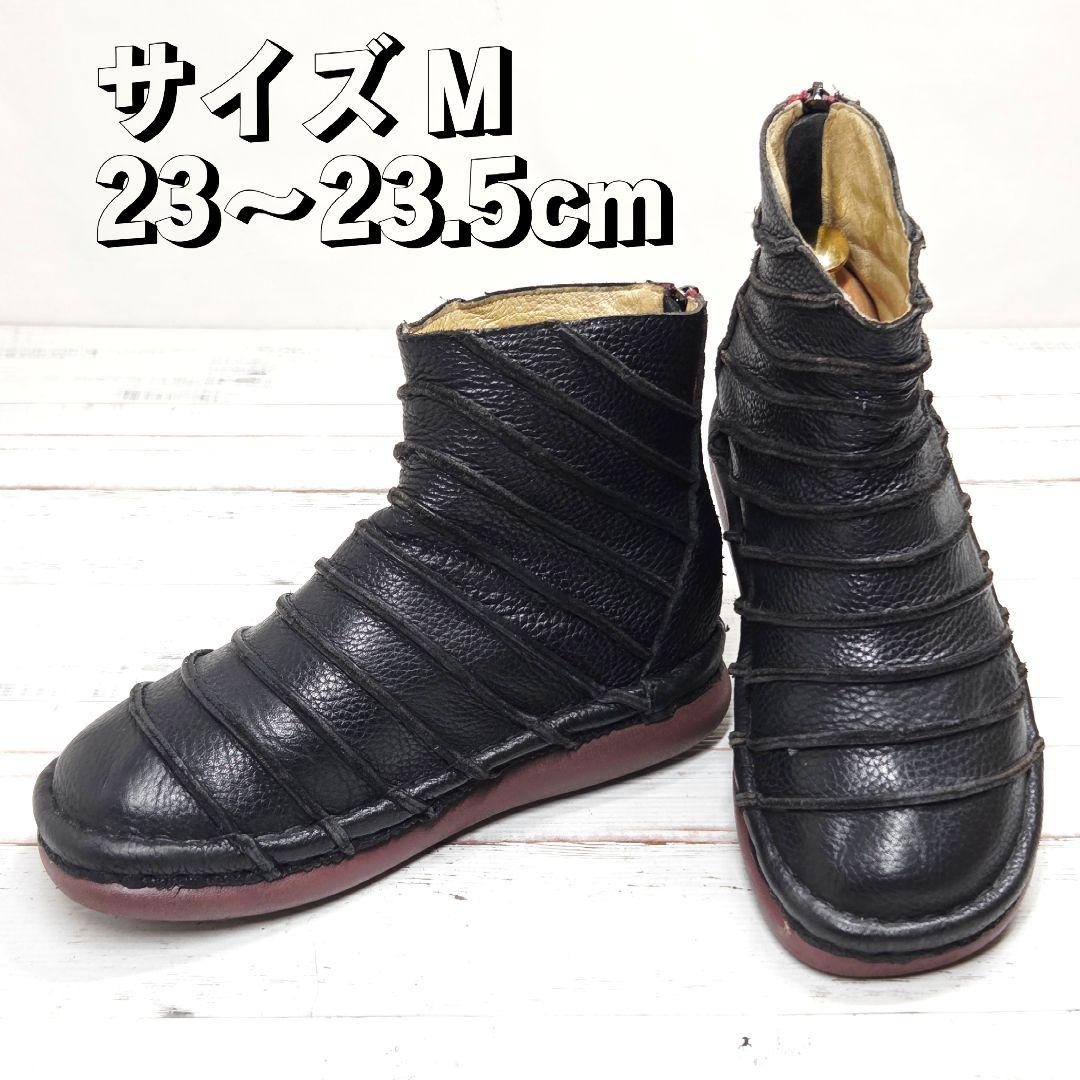 【美品】Estacion エスタシオン ショートブーツ シュリンクレザー M