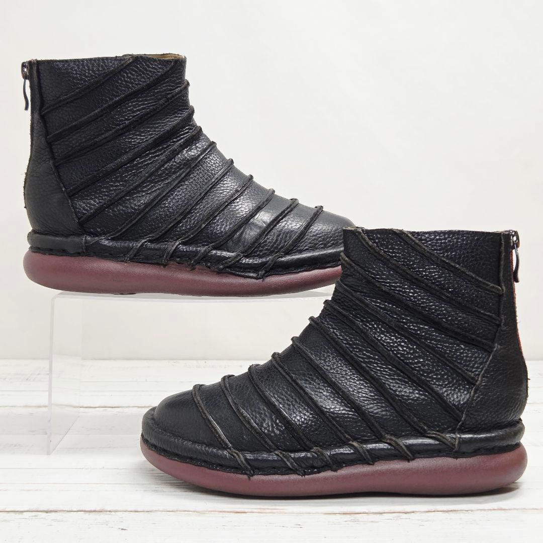 【美品】Estacion エスタシオン ショートブーツ シュリンクレザー M