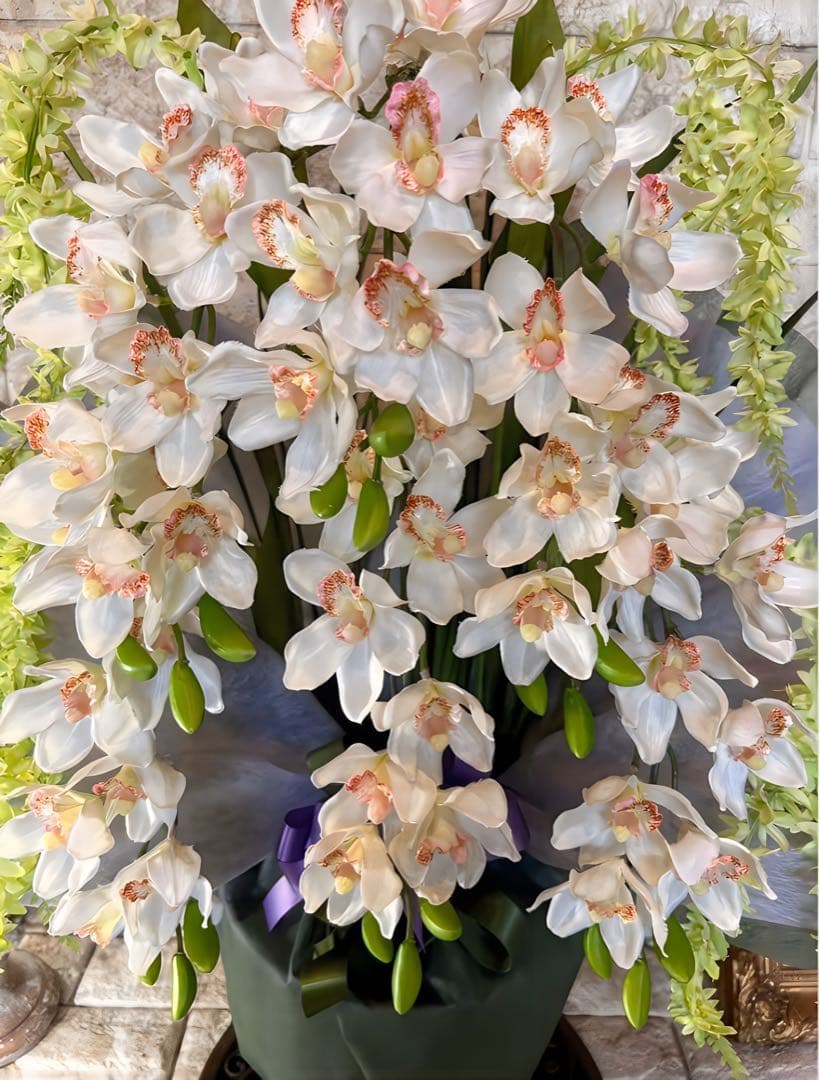 光触媒　人工観葉植物　フェイクグリーン　胡蝶蘭　シンピジューム６本立ち