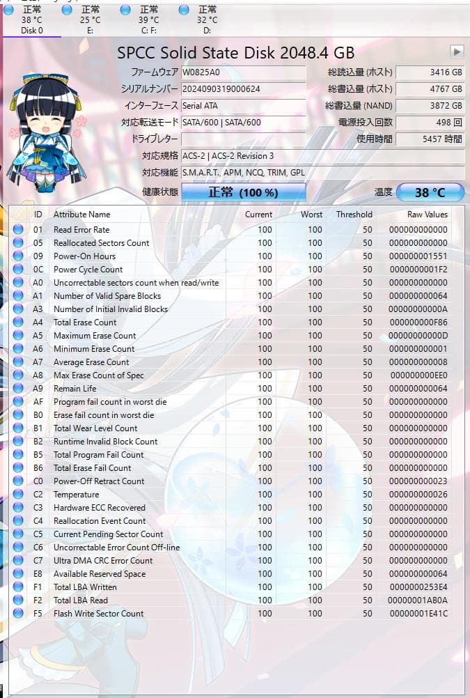 Silicon Power SSD 2TB A58 /使用少(健康度数100%)