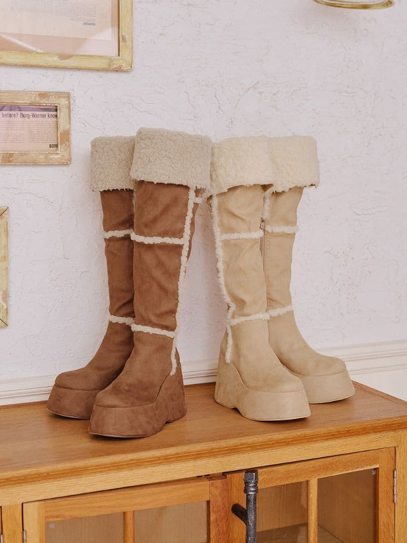 Darich♡フェイクムートンニーハイブーツ♡キャメル♡XS