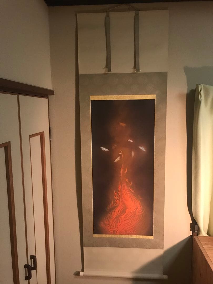 掛軸　速水御舟「炎舞」リトグラフ　作品証明シール・解説書・桐共箱・紙外箱有り