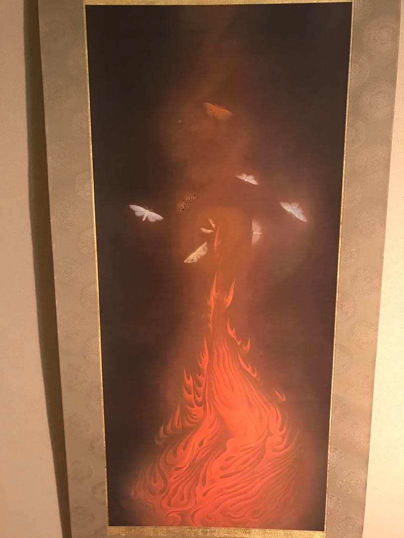 掛軸　速水御舟「炎舞」リトグラフ　作品証明シール・解説書・桐共箱・紙外箱有り