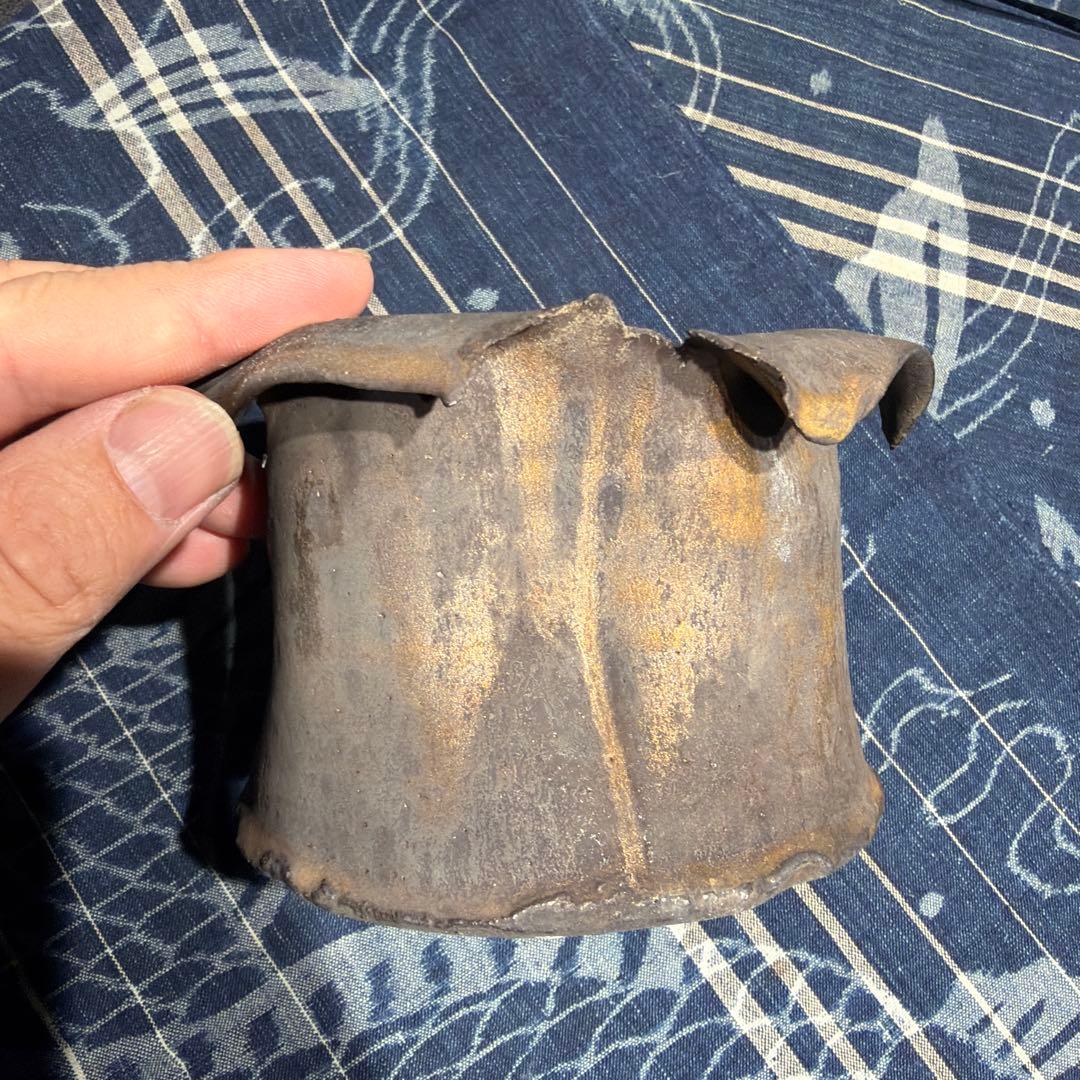 細川政己　陶器鉢　捲れ鉢　ブラウン　中古