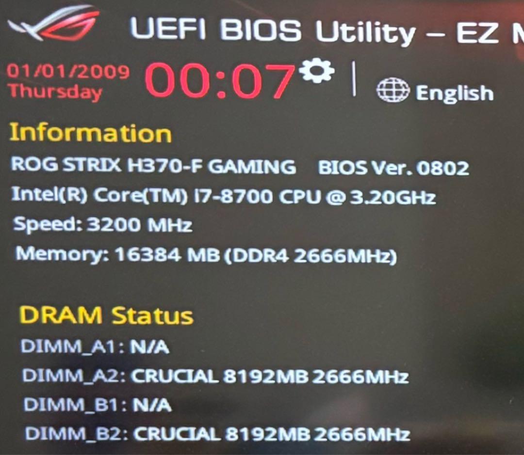 マザーボード ROG STRIX H370-F GAMING + Core i7 8700