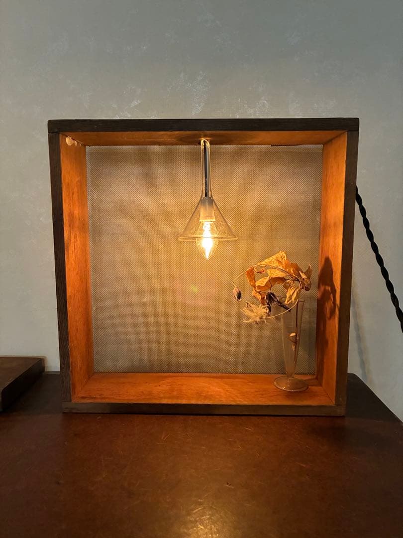 古道具 ライト 置き型 照明 古材 シャビー 木箱 漏斗 古雑貨