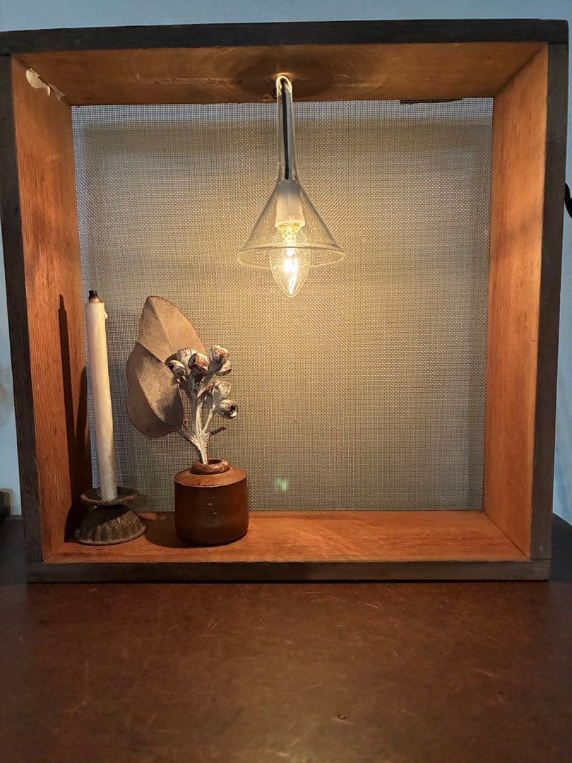 古道具 ライト 置き型 照明 古材 シャビー 木箱 漏斗 古雑貨