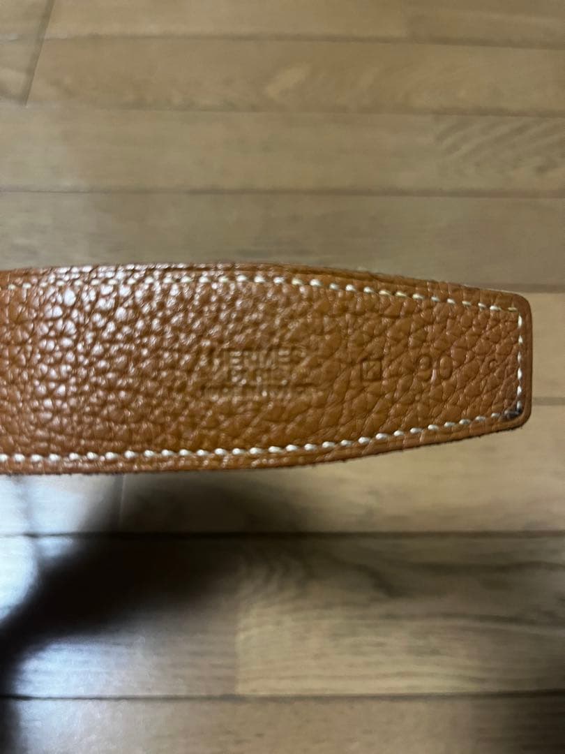 HERMES H型ゴールドバックル ブラウンレザーベルト 90cm