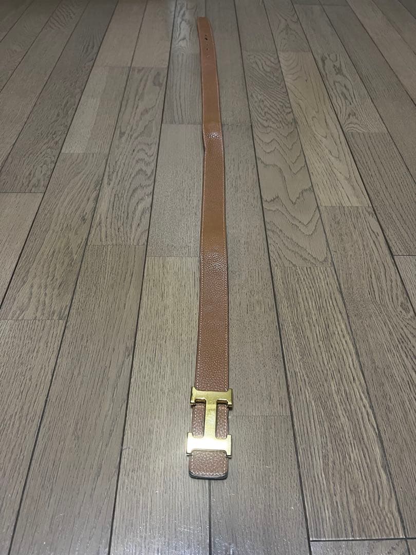 HERMES H型ゴールドバックル ブラウンレザーベルト 90cm