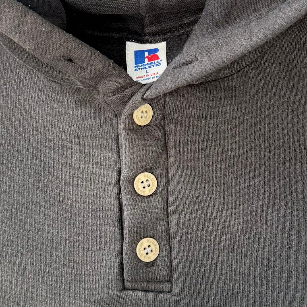 90s ラッセル パーカー ハーフボタン フェードブラック 無地 USA製