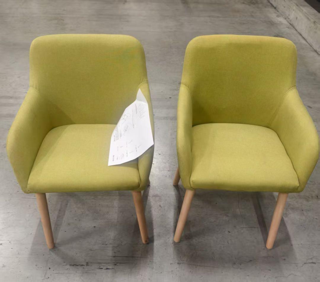 新品ダイニングチェア グリーン 2脚セット 布張り北欧風デザインファブリック製