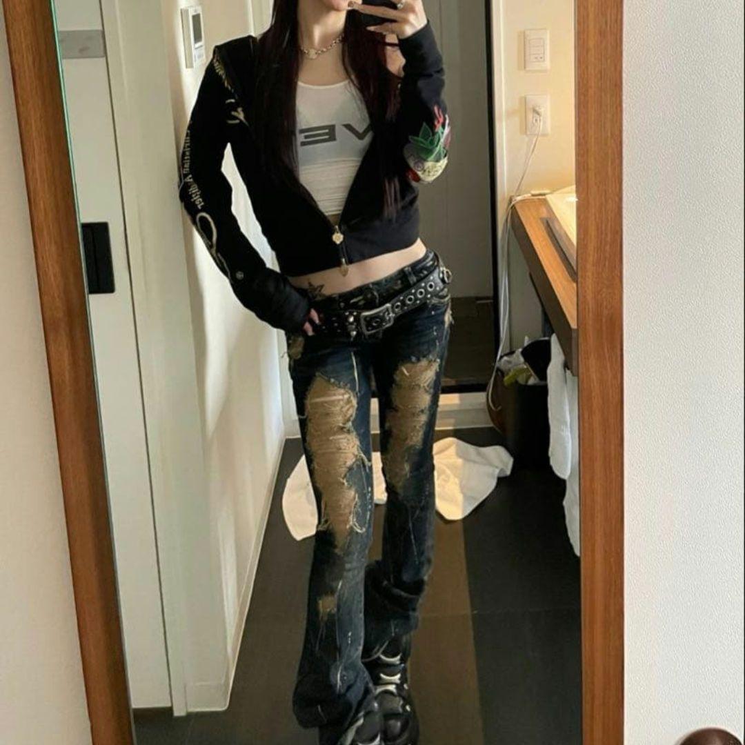 d.i.a ゴールドラメ ストレッチ フレア デニム パンツ 平成 ギャル 古着