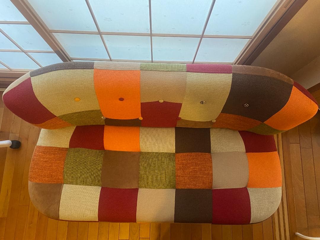 不二貿易 2人掛けソファ パッチワーク オレンジ マルチカラー デイジー