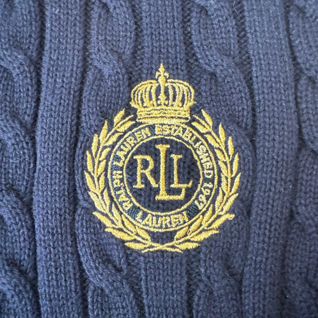 【大人気】ローレンラルフローレン　ケーブルニット　ジップアップセーター　刺繍ロゴ