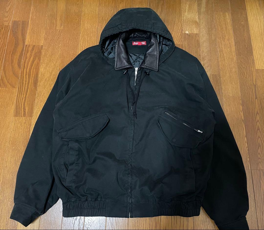 supreme leather collar utility jacket 黒