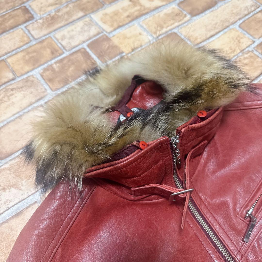 レザージャケット バッファロー 赤 ワインレッド ファー 50 XL Y2K