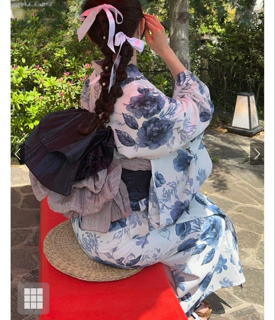 【新品未使用・12時間以内発送】GRL 水彩花柄浴衣 帯セット [gi1519]