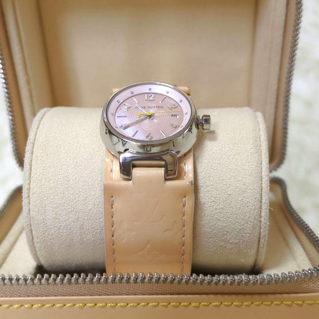 【箱付】LOUISVUITTON タンブール デイト ピンクシェル ダイヤル