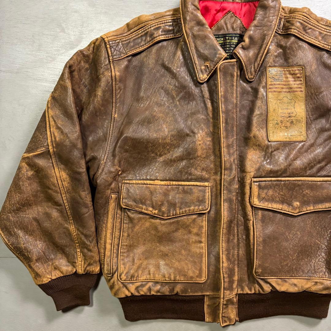 90's✨レザージャケット　A-2 羊革　ラムレザー　ショート丈　短丈　M