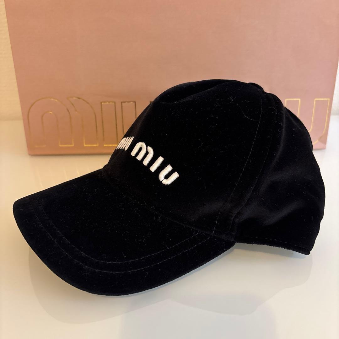 miumiu ミュウミュウ ベロア ブラック 黒 ベースボールキャップ 帽子